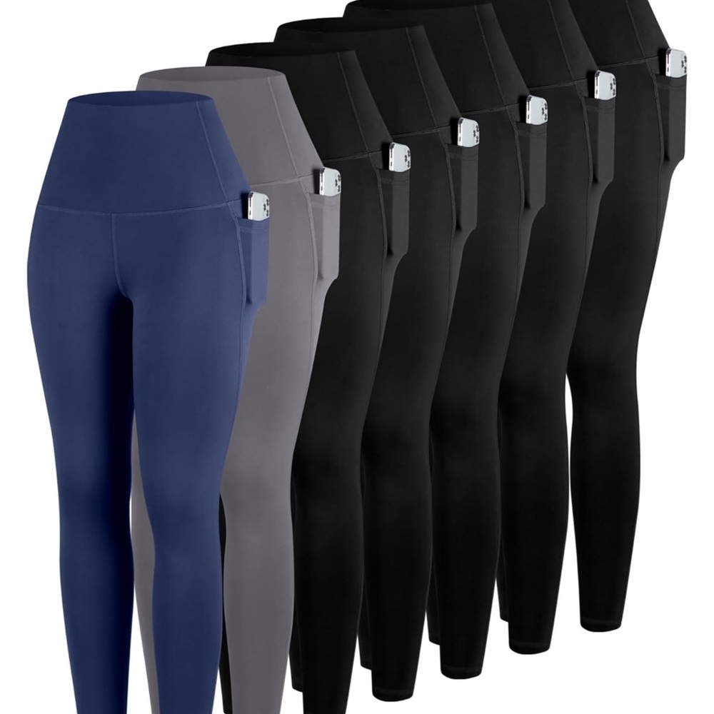 Women's High-Waisted Leggings - Black, Gray, and Blue
